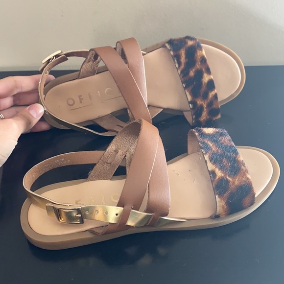 OFFICE GIRL Cheetah Print Brown Metallic Strap Sandals Size 36 - Picture 4 of 12